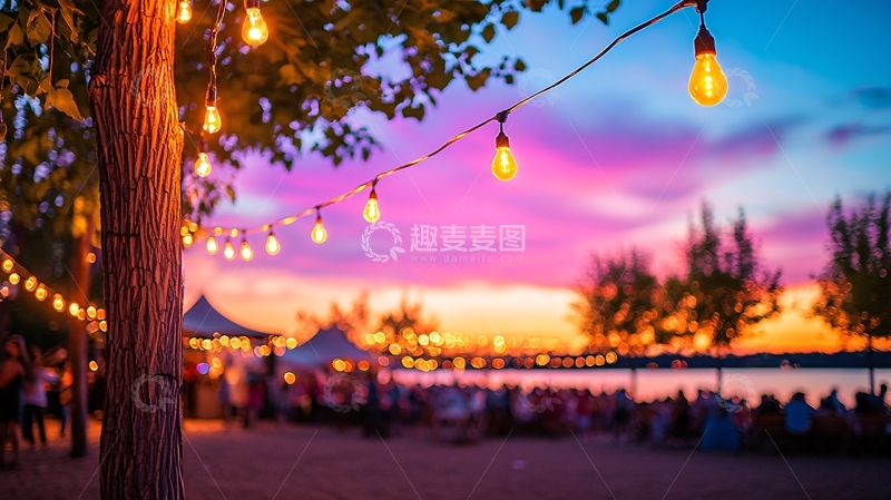 高清大图下载【趣麦麦图】海滩聚会夜景灯光装饰