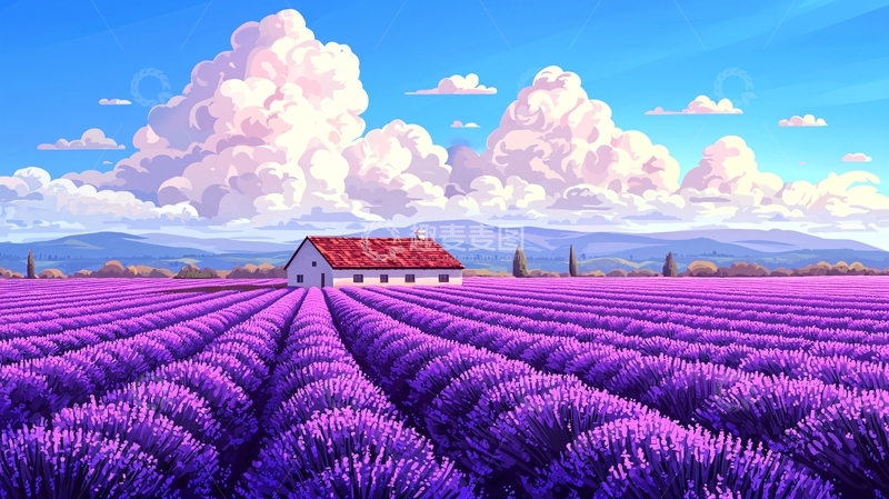 高清大图下载【趣麦麦图】薰衣草田野中的小屋