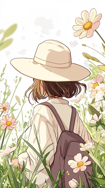 田园风女孩背影插画