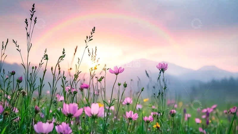 高清大图下载【趣麦麦图】彩虹下的花海