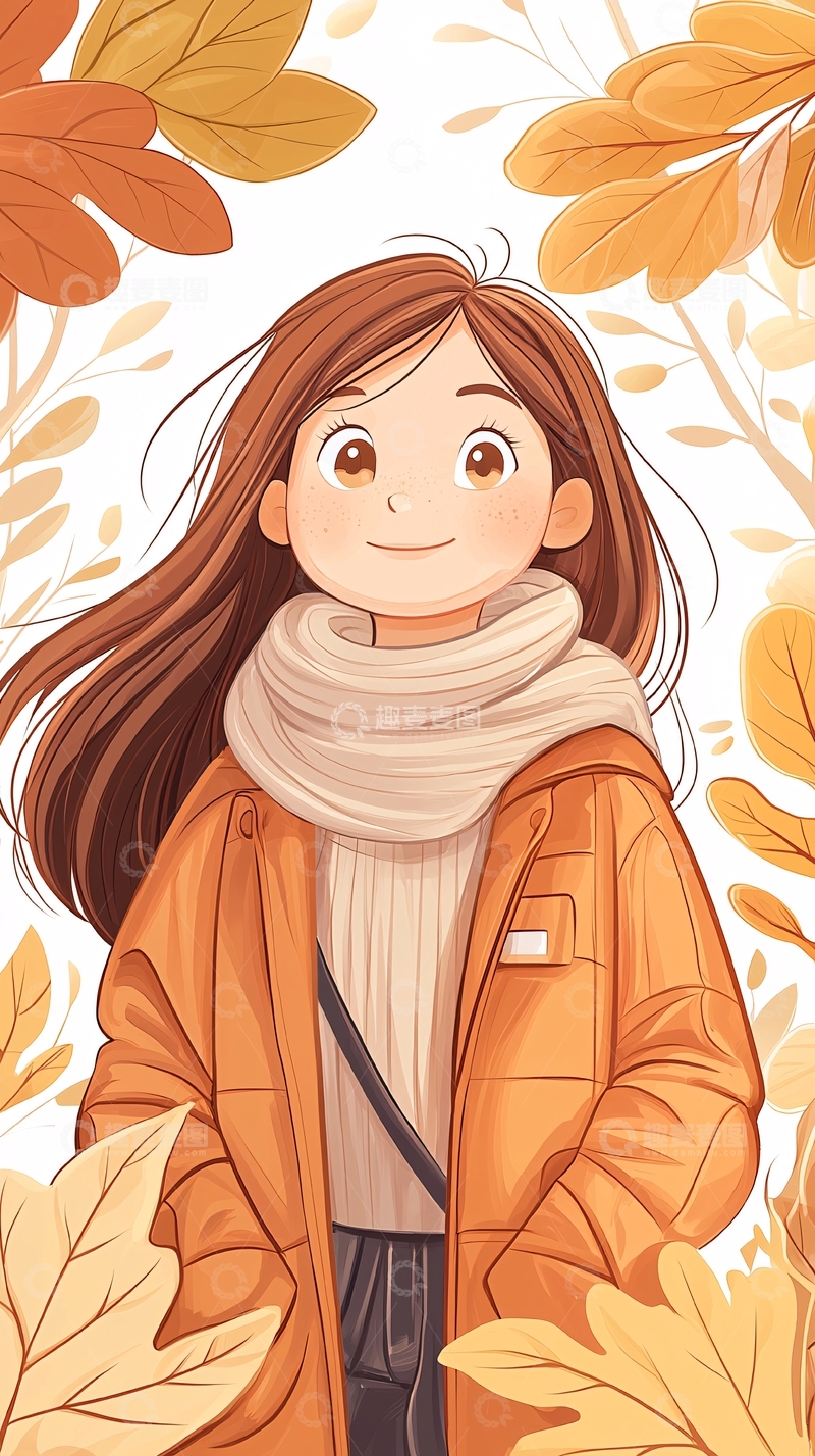高清大图下载【趣麦麦图】秋日温暖女孩插画