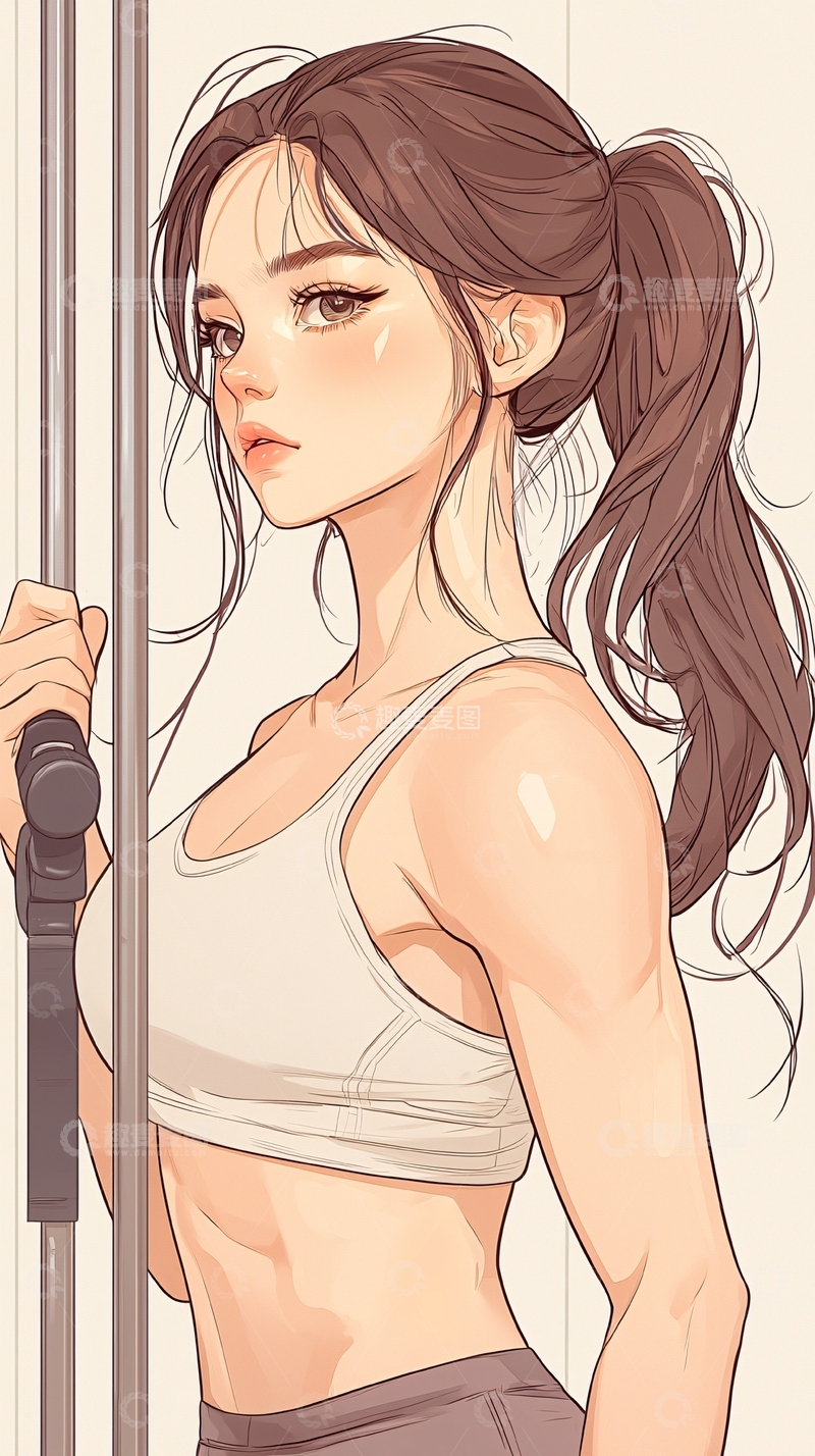 高清大图下载【趣麦麦图】健身女孩拉力绳训练