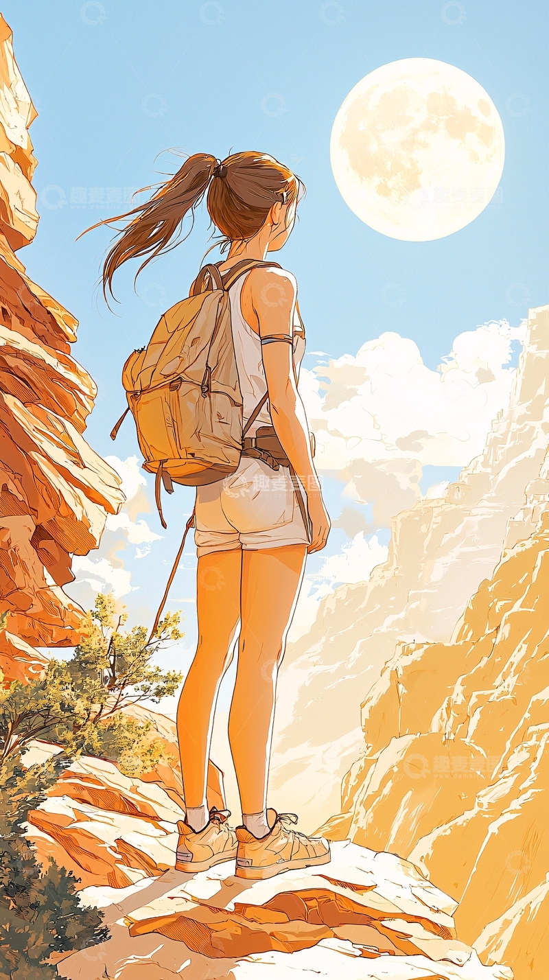 高清大图下载【趣麦麦图】徒步旅行中的月亮夜景