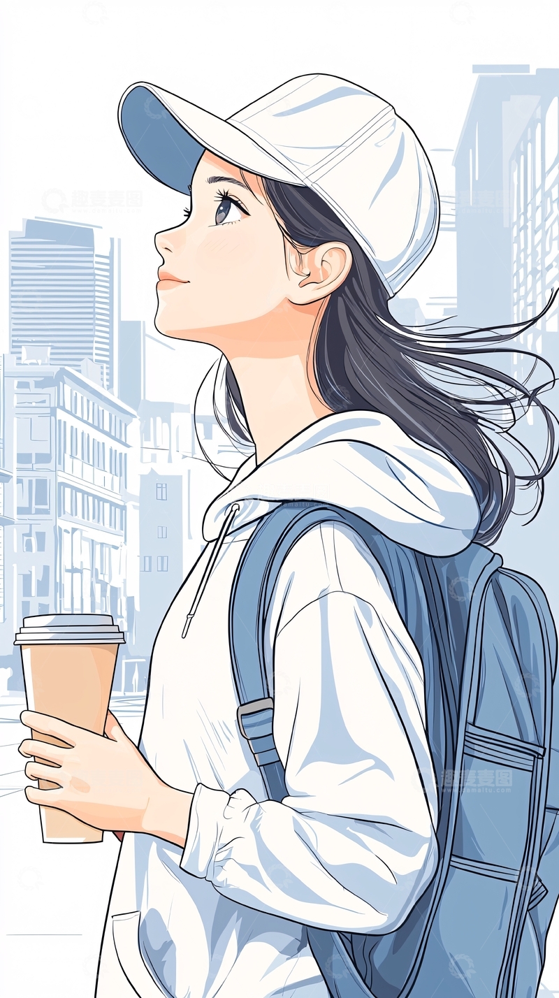 高清大图下载【趣麦麦图】城市中行走的年轻女孩