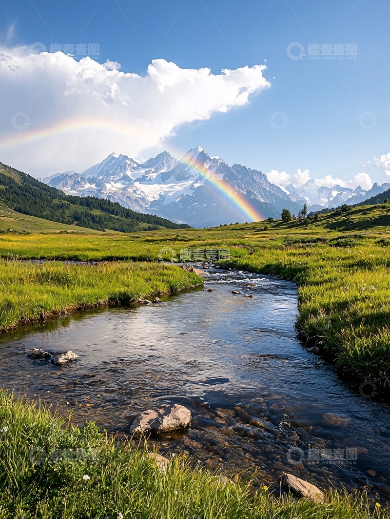 高清大图下载【趣麦麦图】彩虹山间小溪自然风光