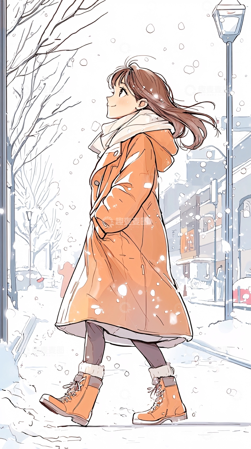 高清大图下载【趣麦麦图】冬日雪景中的女孩