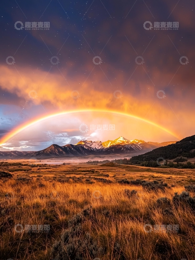 高清大图下载【趣麦麦图】彩虹山景夜空星辰