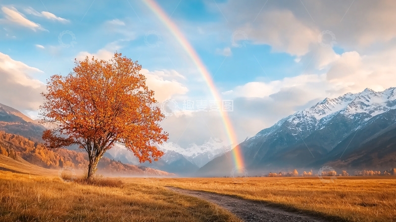 高清大图下载【趣麦麦图】秋日彩虹山景自然风光