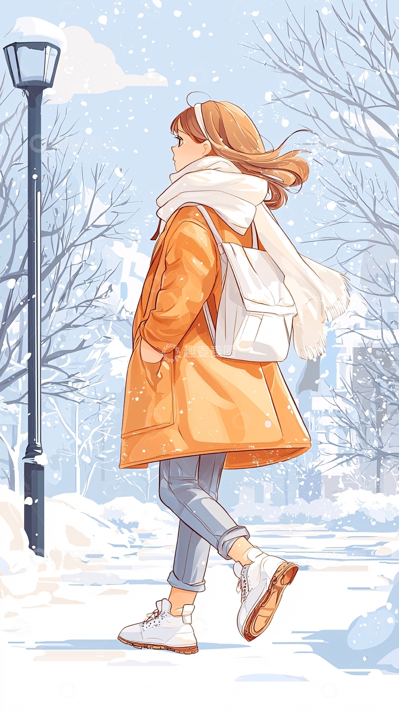 高清大图下载【趣麦麦图】冬日雪景中的女孩