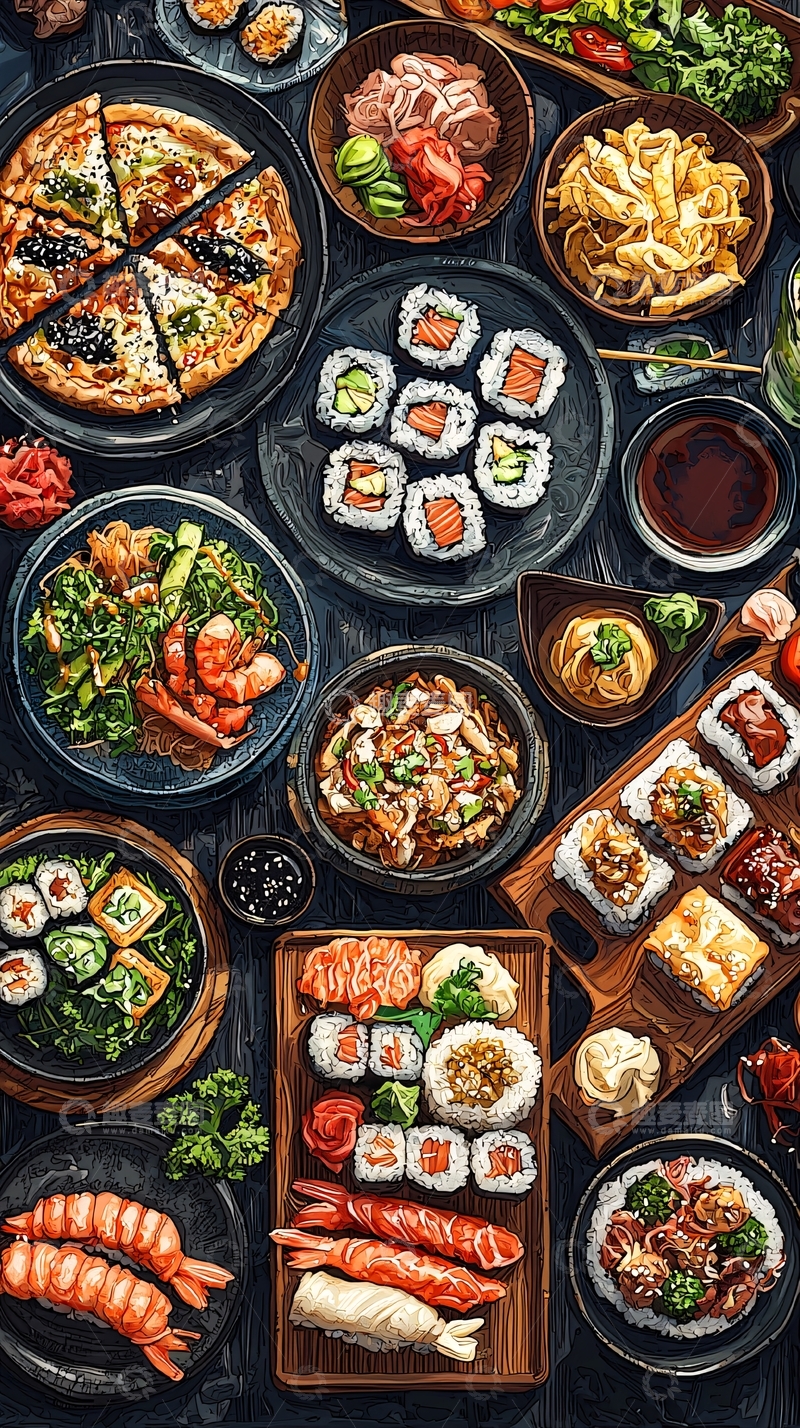 高清大图下载【趣麦麦图】日式料理拼盘美食图