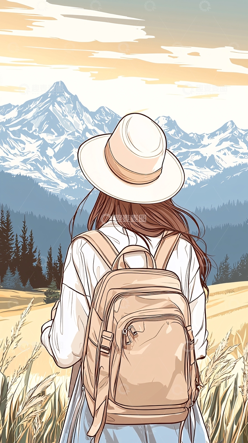 高清大图下载【趣麦麦图】徒步旅行的背影风景图