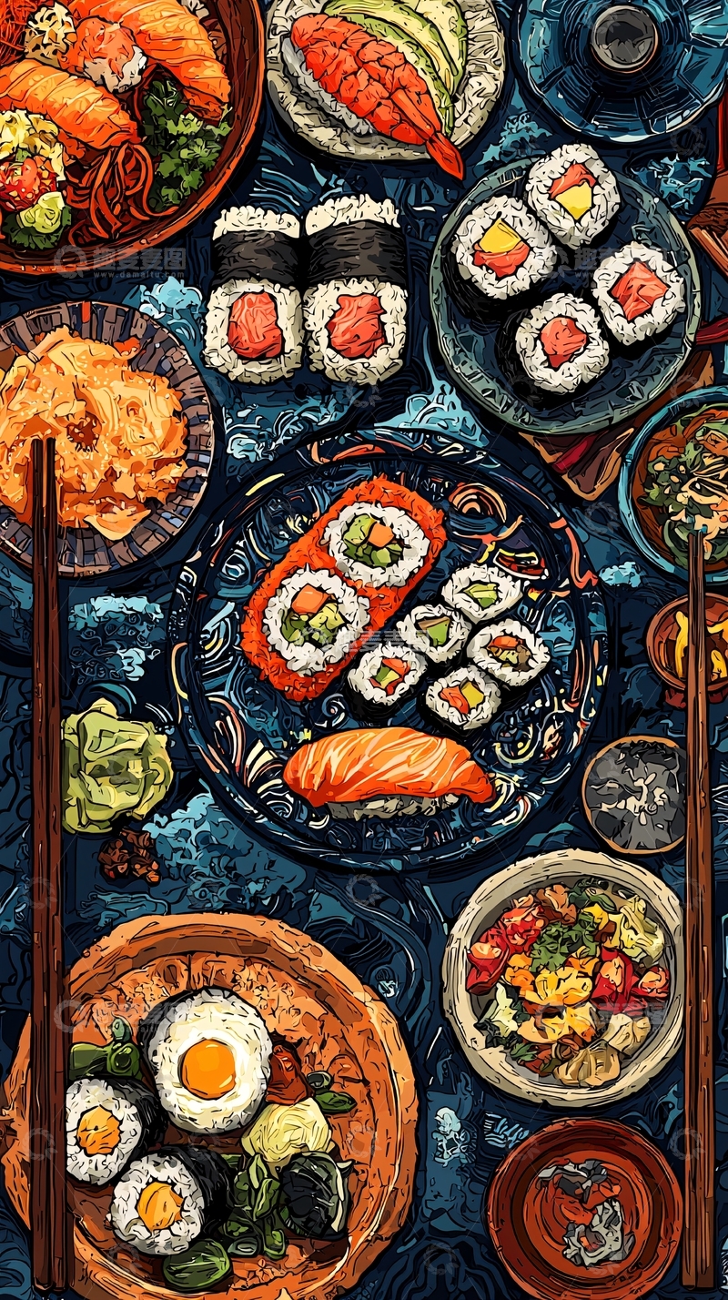 高清大图下载【趣麦麦图】日式料理美食拼盘
