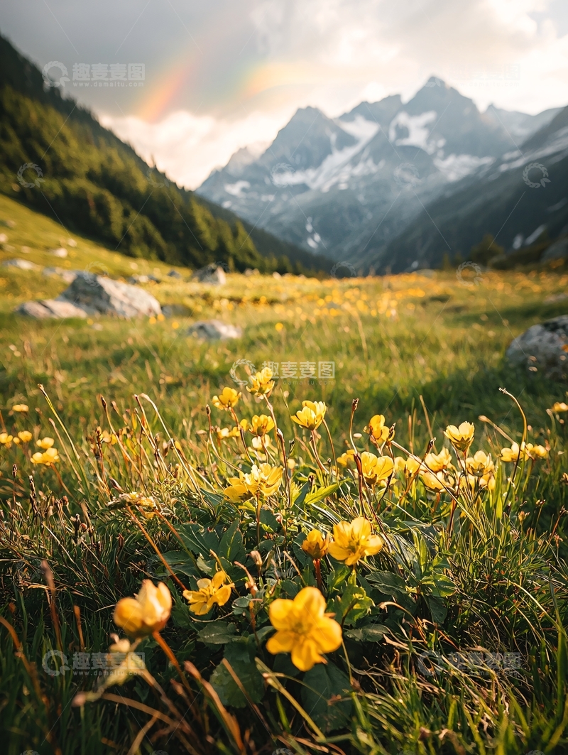 高清大图下载【趣麦麦图】山间野花与彩虹