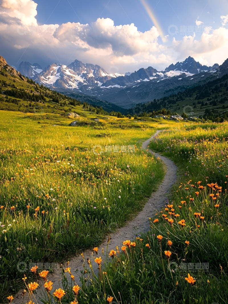 高清大图下载【趣麦麦图】山间小径与野花盛开