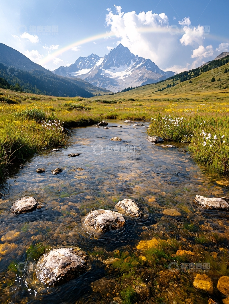 高清大图下载【趣麦麦图】雪山下的清澈小溪