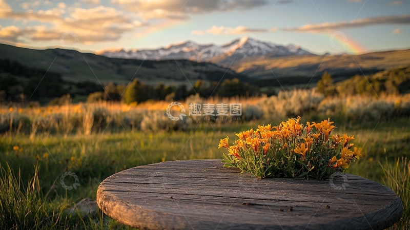 高清大图下载【趣麦麦图】山间野花与彩虹的宁静时刻