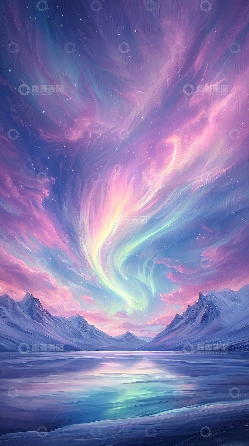 高清大图下载【趣麦麦图】梦幻极光雪山湖景