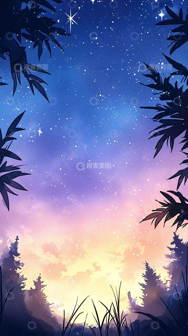 高清大图下载【趣麦麦图】夜空下的森林剪影