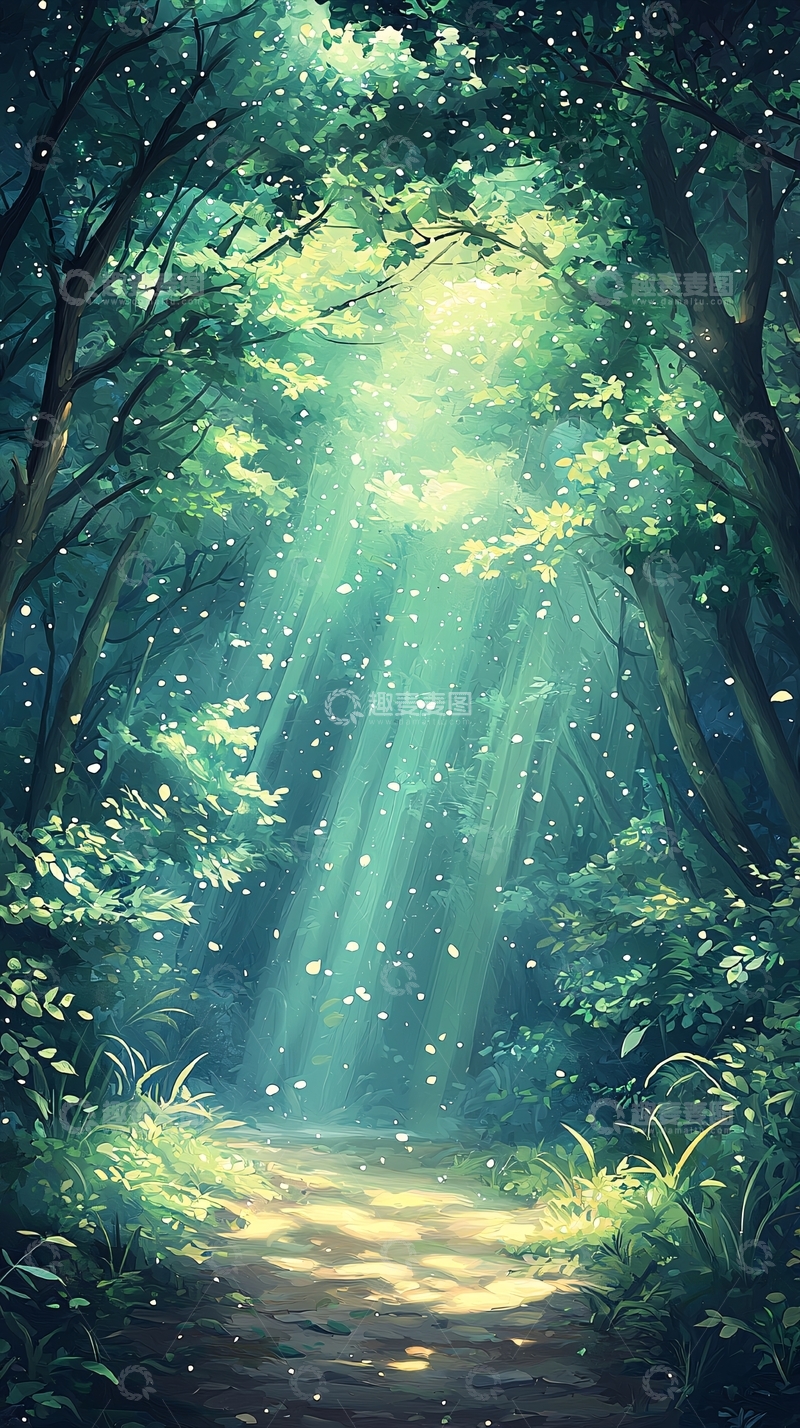 高清大图下载【趣麦麦图】森林中的阳光小径