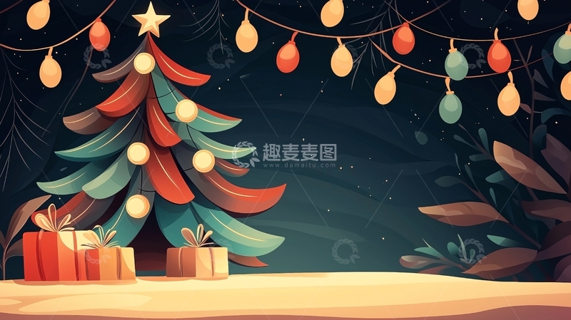 高清大图下载【趣麦麦图】圣诞夜树下的礼物