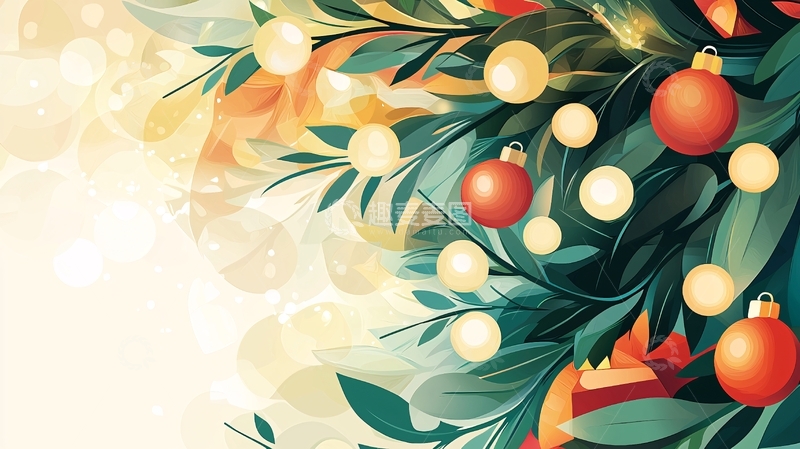 高清大图下载【趣麦麦图】圣诞树装饰插画背景