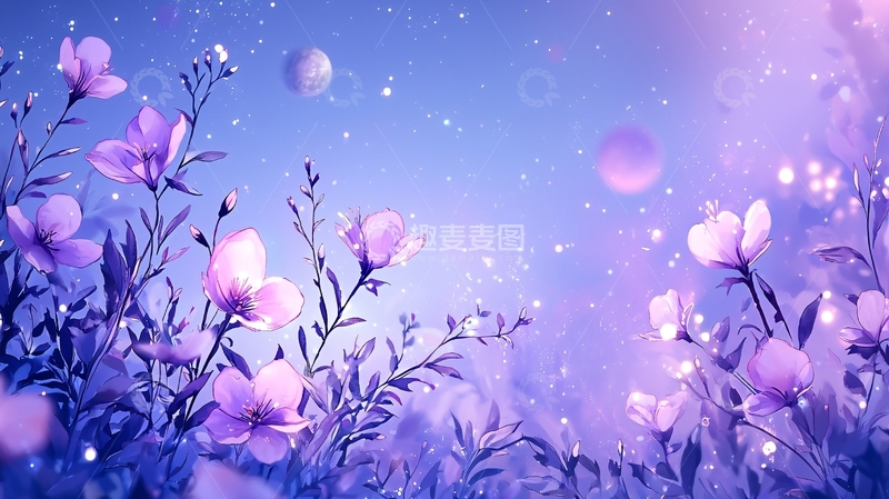 高清大图下载【趣麦麦图】梦幻紫色花卉星空背景
