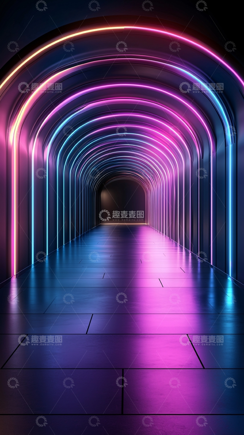 高清大图下载【趣麦麦图】霓虹灯廊道高清图片