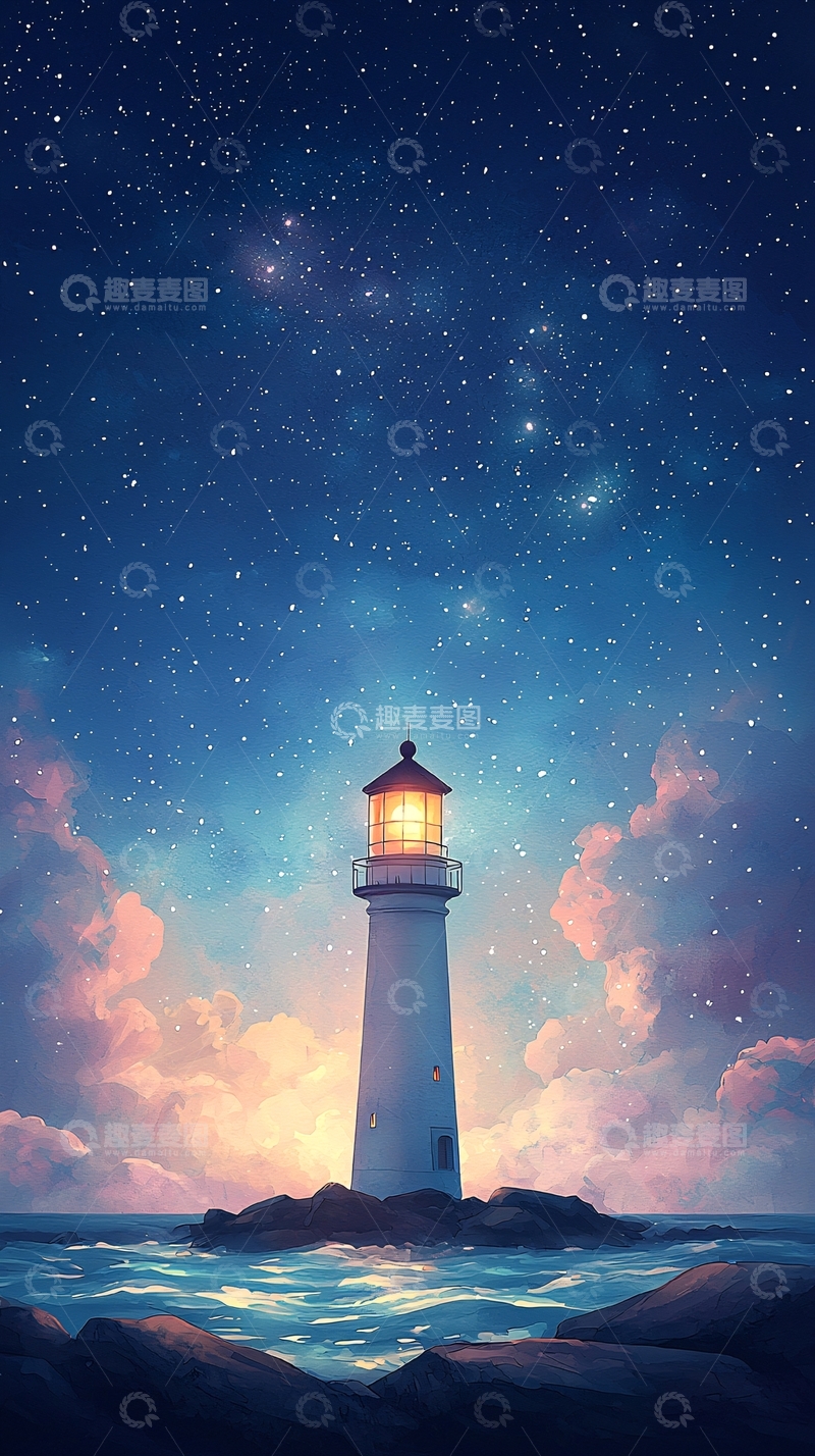 高清大图下载【趣麦麦图】夜空下的灯塔