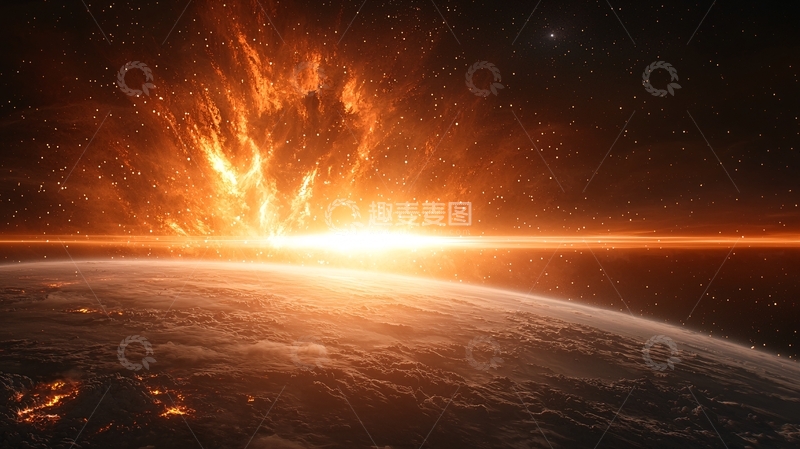 高清大图下载【趣麦麦图】末日黄昏下的地球