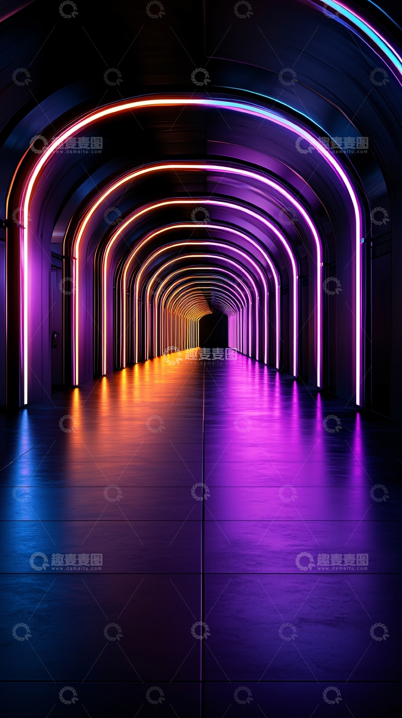 高清大图下载【趣麦麦图】霓虹灯廊道高清图片