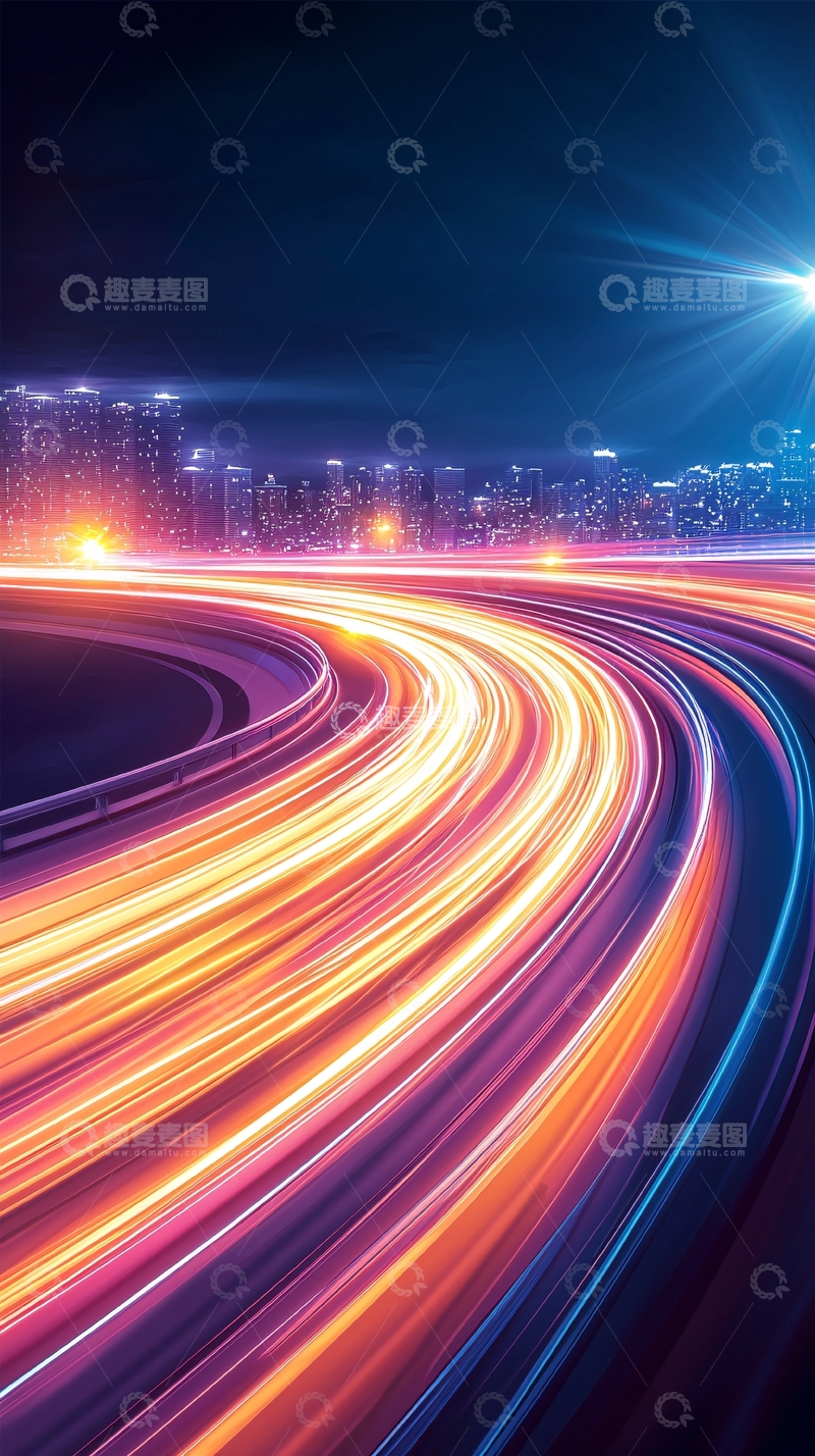 高清大图下载【趣麦麦图】夜晚城市高速路光轨效果