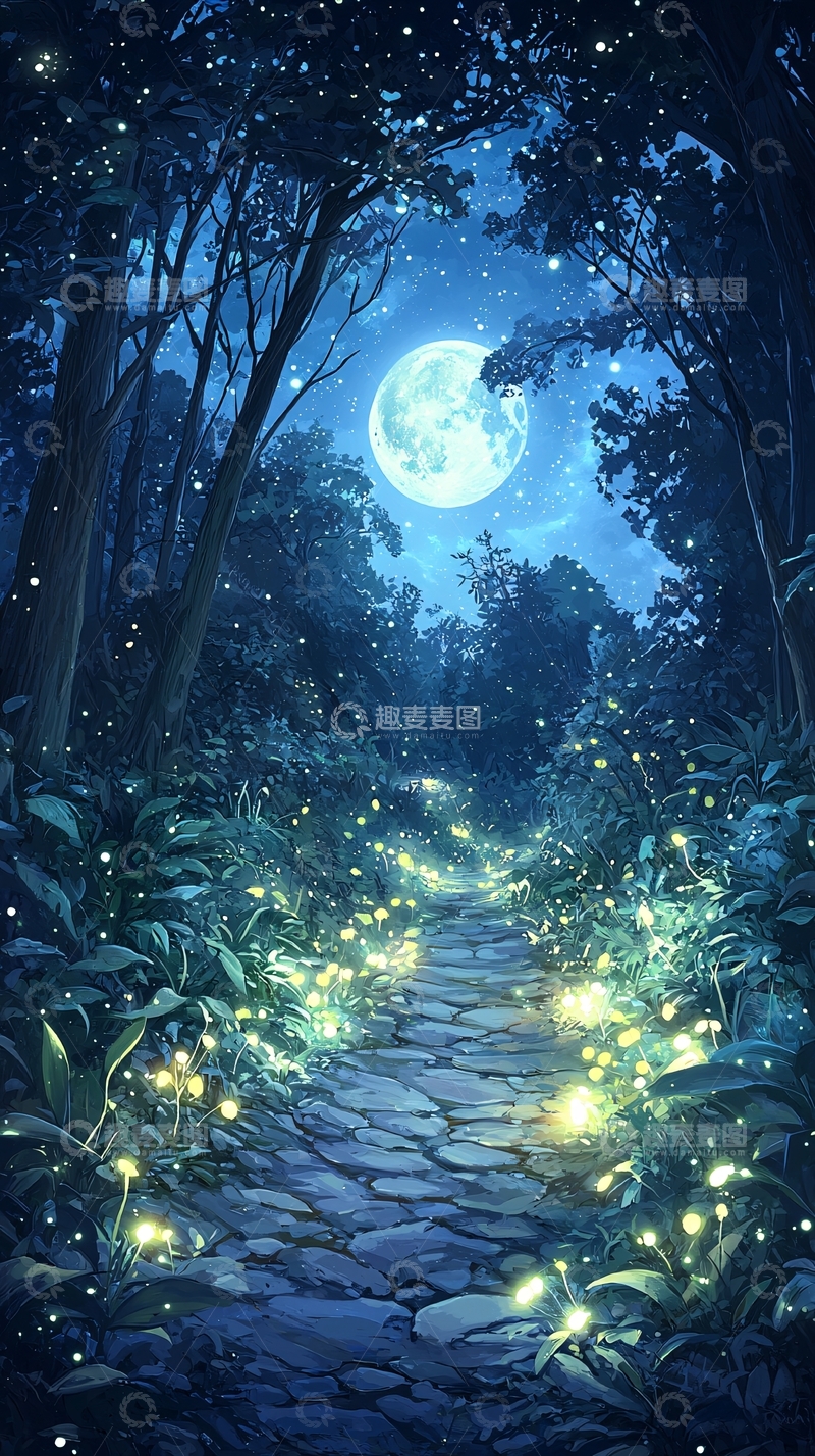 高清大图下载【趣麦麦图】月光下的森林小径