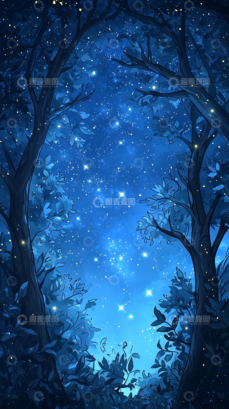 高清大图下载【趣麦麦图】夜空下的森林