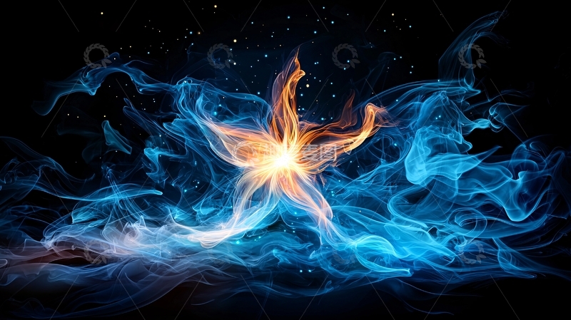 高清大图下载【趣麦麦图】梦幻火焰与蓝色烟雾交织