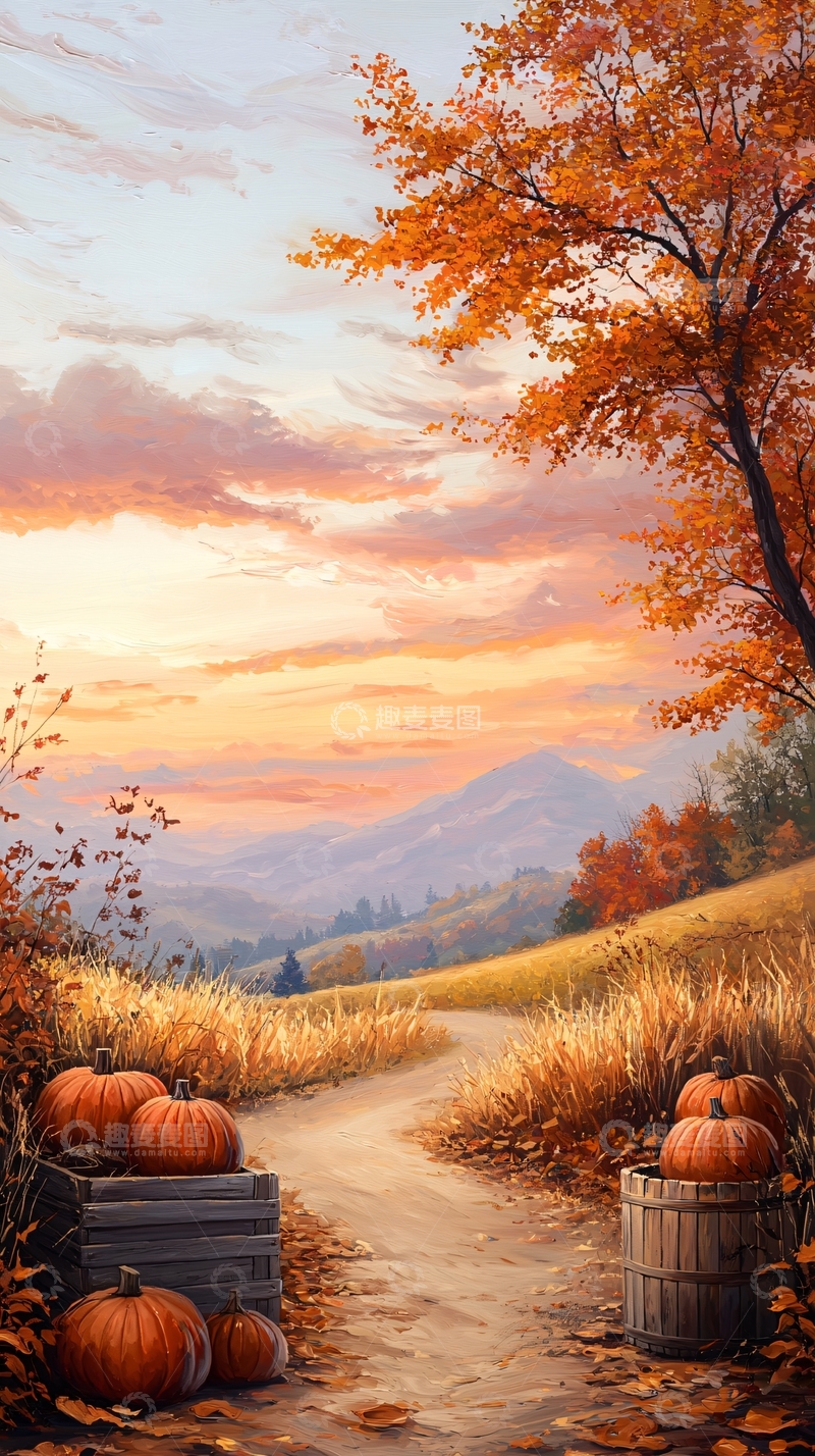 高清大图下载【趣麦麦图】秋日山间南瓜丰收图