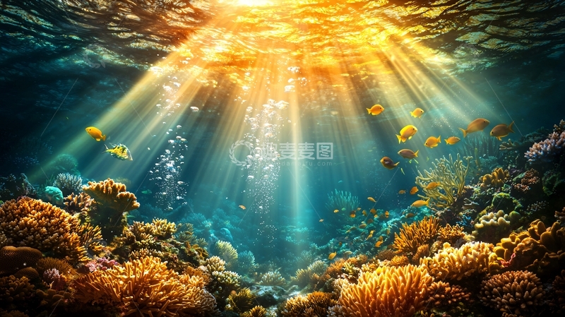 高清大图下载【趣麦麦图】阳光下的珊瑚礁海底世界