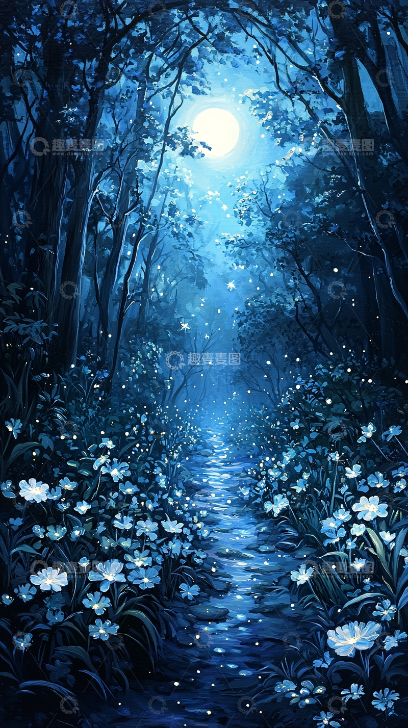 高清大图下载【趣麦麦图】月光下的神秘森林小径