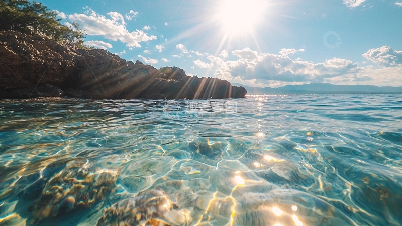 高清大图下载【趣麦麦图】阳光下的清澈海水与岩石