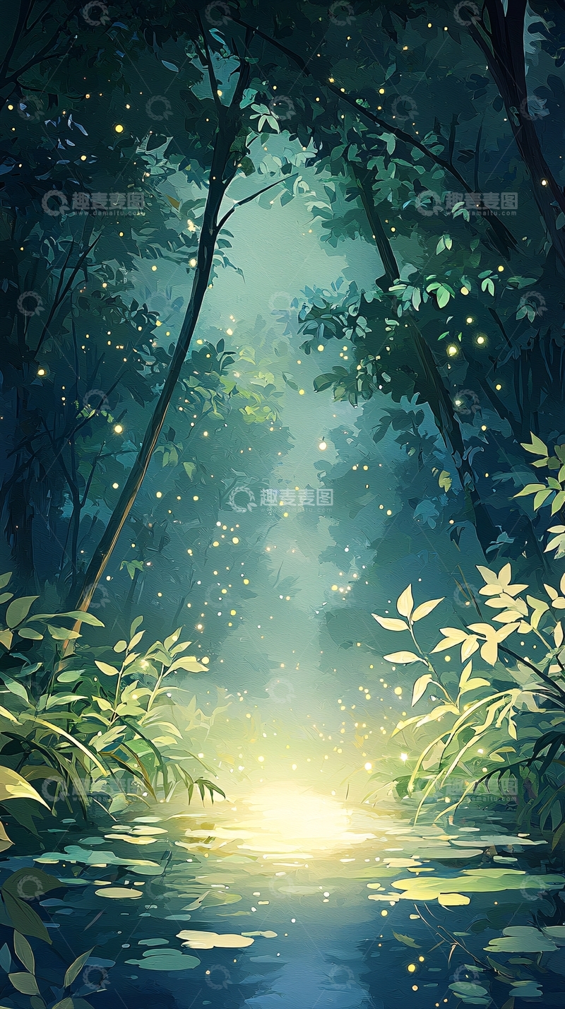 高清大图下载【趣麦麦图】梦幻森林中的萤火虫