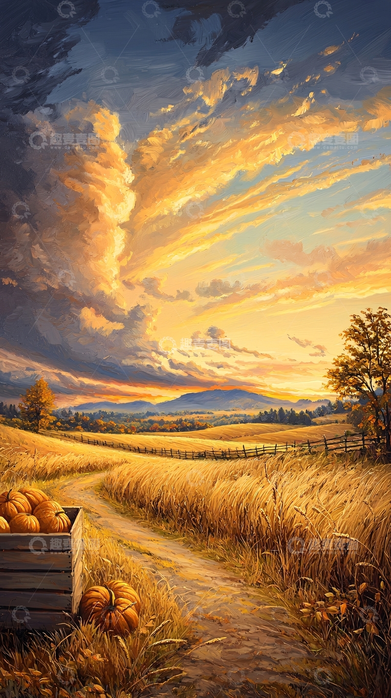 高清大图下载【趣麦麦图】秋日田野与南瓜