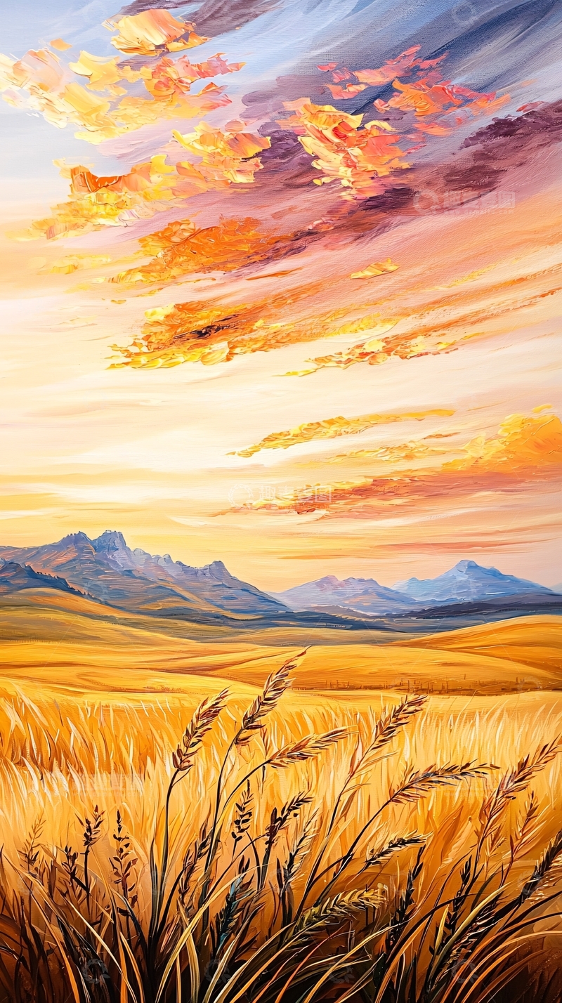 高清大图下载【趣麦麦图】秋日麦田与远山