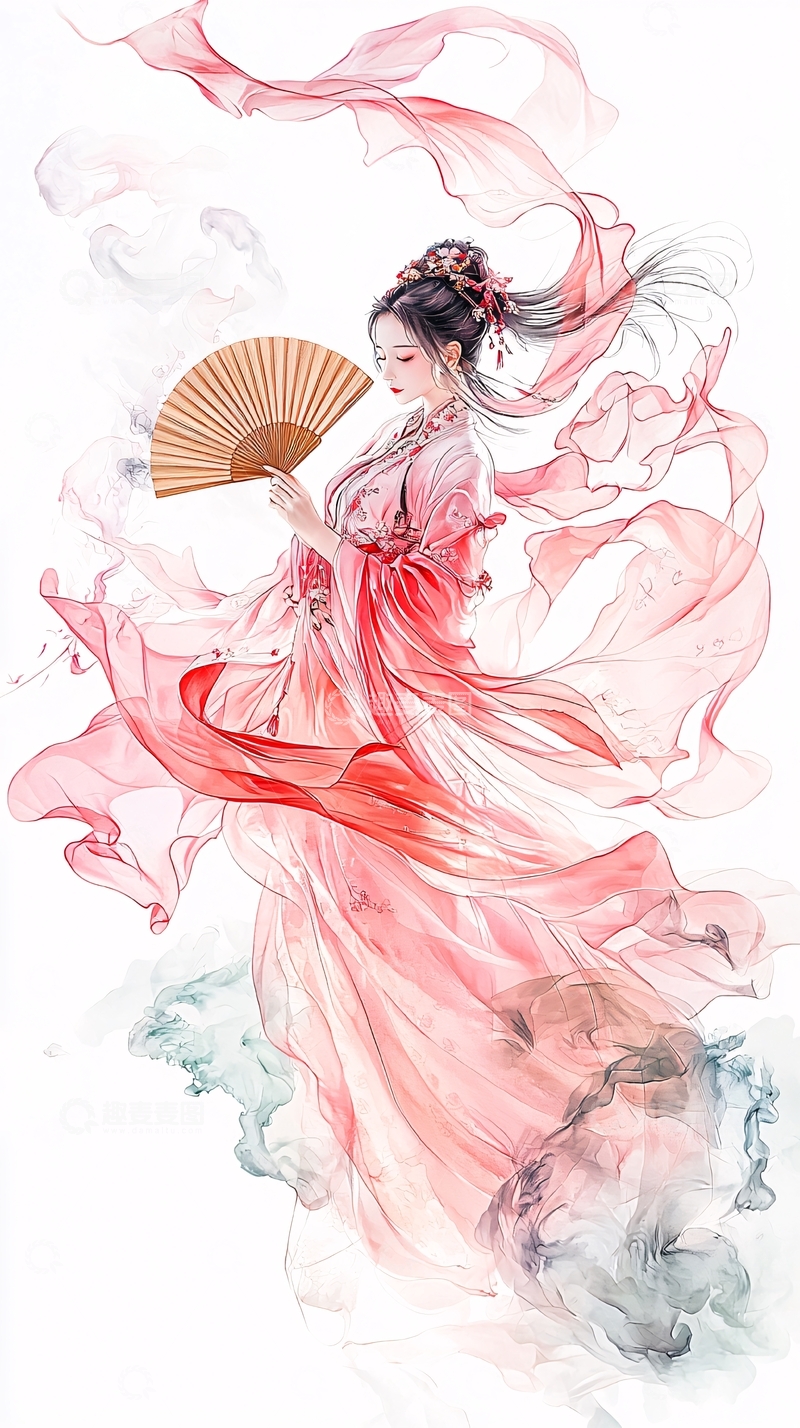 高清大图下载【趣麦麦图】飘逸古风女子手持扇子