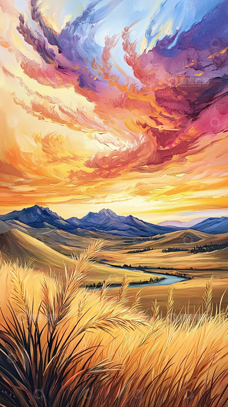 高清大图下载【趣麦麦图】秋日草原夕阳美景