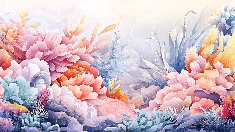 高清大图下载【趣麦麦图】梦幻海底世界插画背景