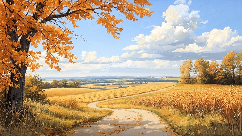 高清大图下载【趣麦麦图】秋日田野小路风景
