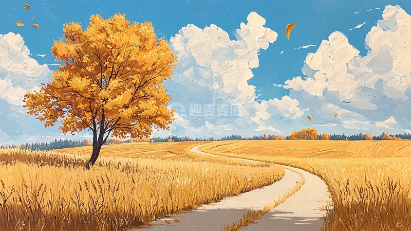 高清大图下载【趣麦麦图】秋日田野小径风景画