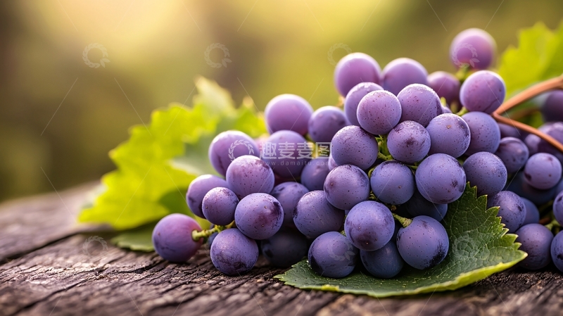 高清大图下载【趣麦麦图】紫色葡萄与绿叶自然背景