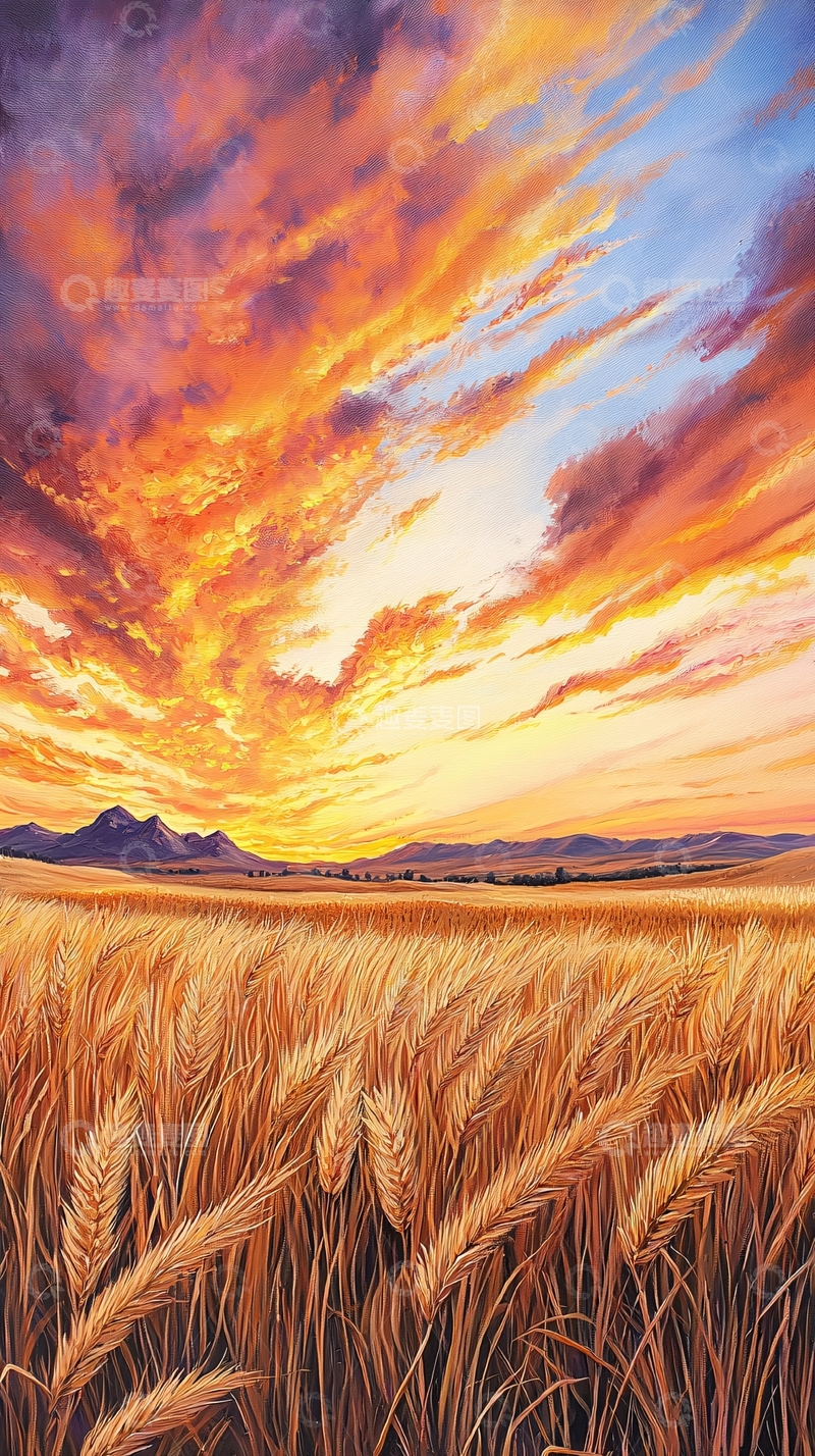 高清大图下载【趣麦麦图】金色麦田与壮丽日落