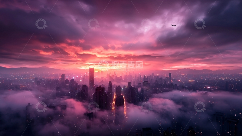 高清大图下载【趣麦麦图】梦幻城市日出云海