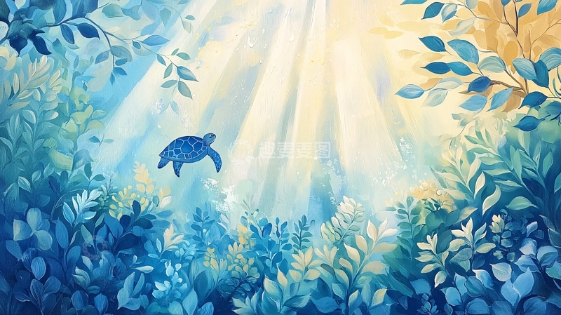 高清大图下载【趣麦麦图】海龟森林光影艺术画